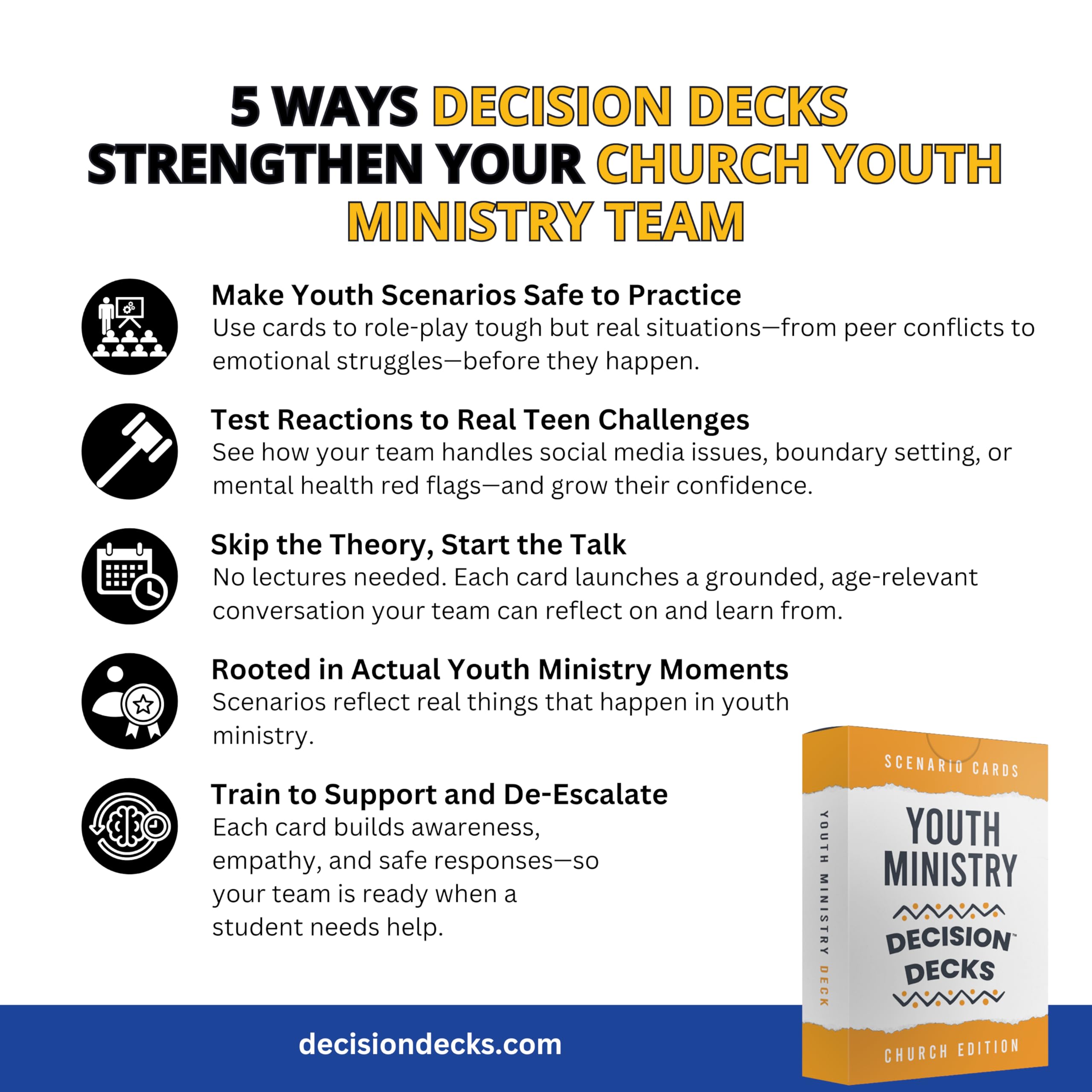Church Safety and Security Decision Decks | 60 Youth Ministry Scenario Cards for Leadership Training, Mentorship, and Faith-Based Teen Guidance