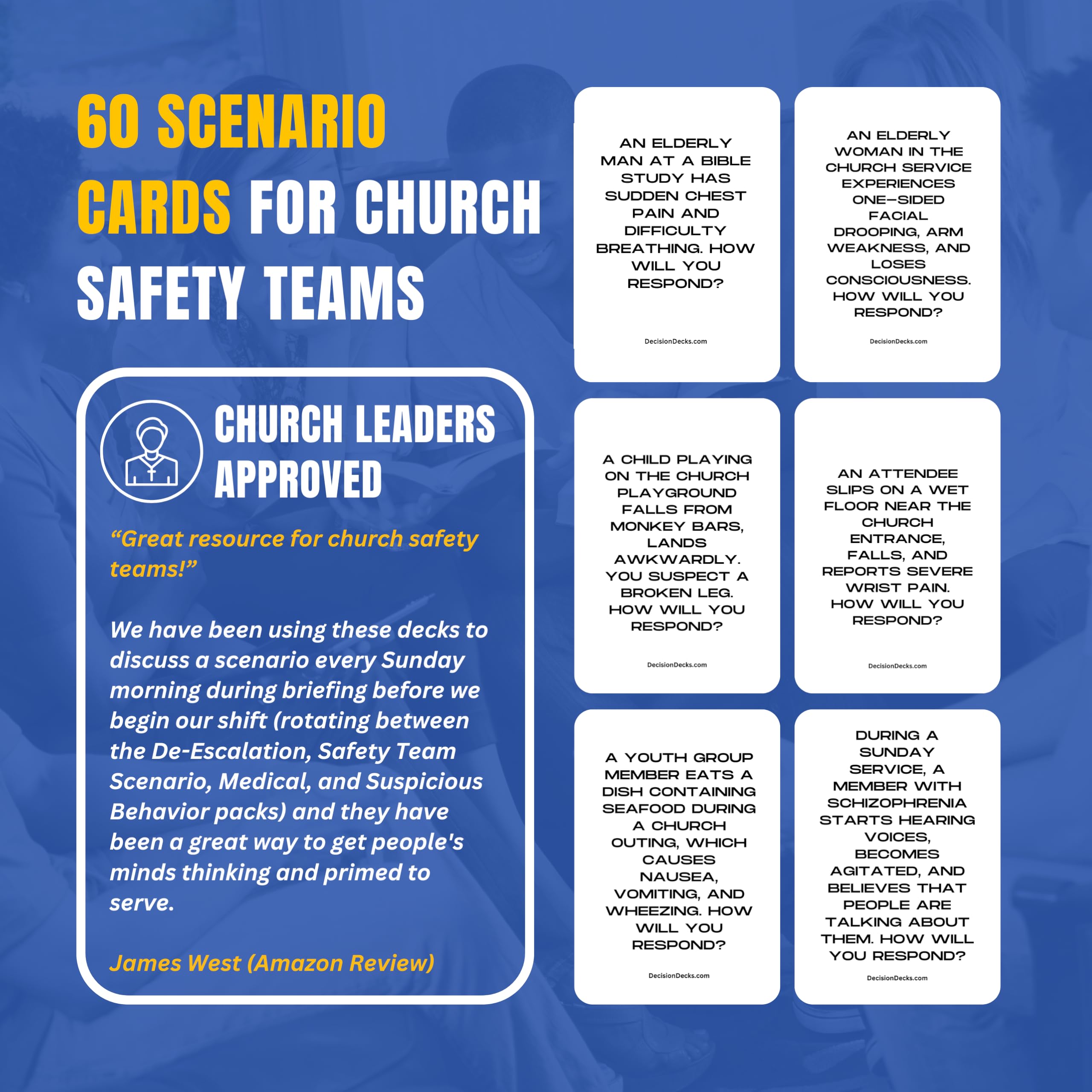 Church Safety and Security Decision Decks | 60 Medical Response Scenario Cards for Church Emergency Preparedness, First Aid, and Health Crisis Team Training
