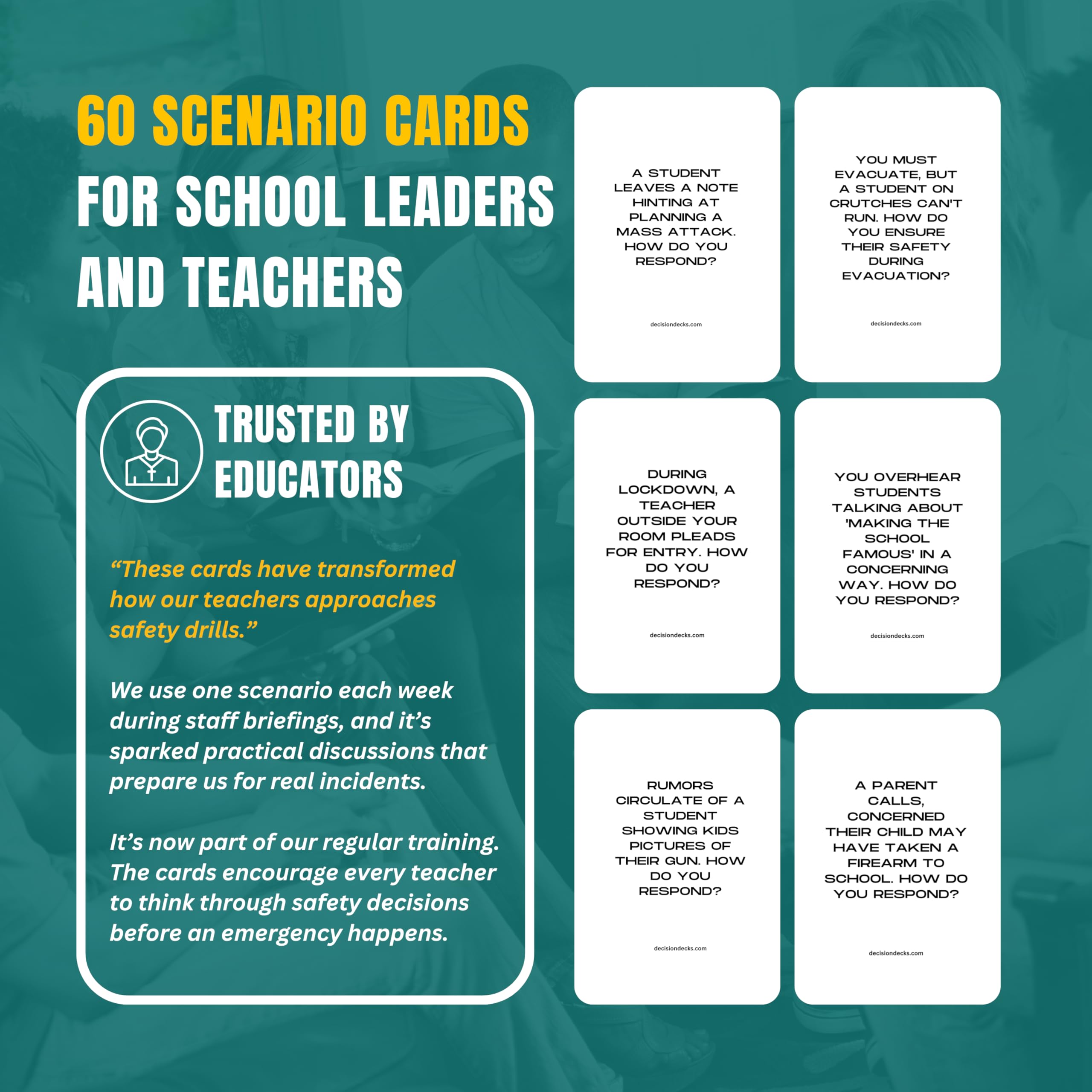 High School Safety and Security Decision Decks: 60 Active Shooter Scenario Cards to Enhance Critical Thinking, Judgment, Problem Solving, and Decision Making.