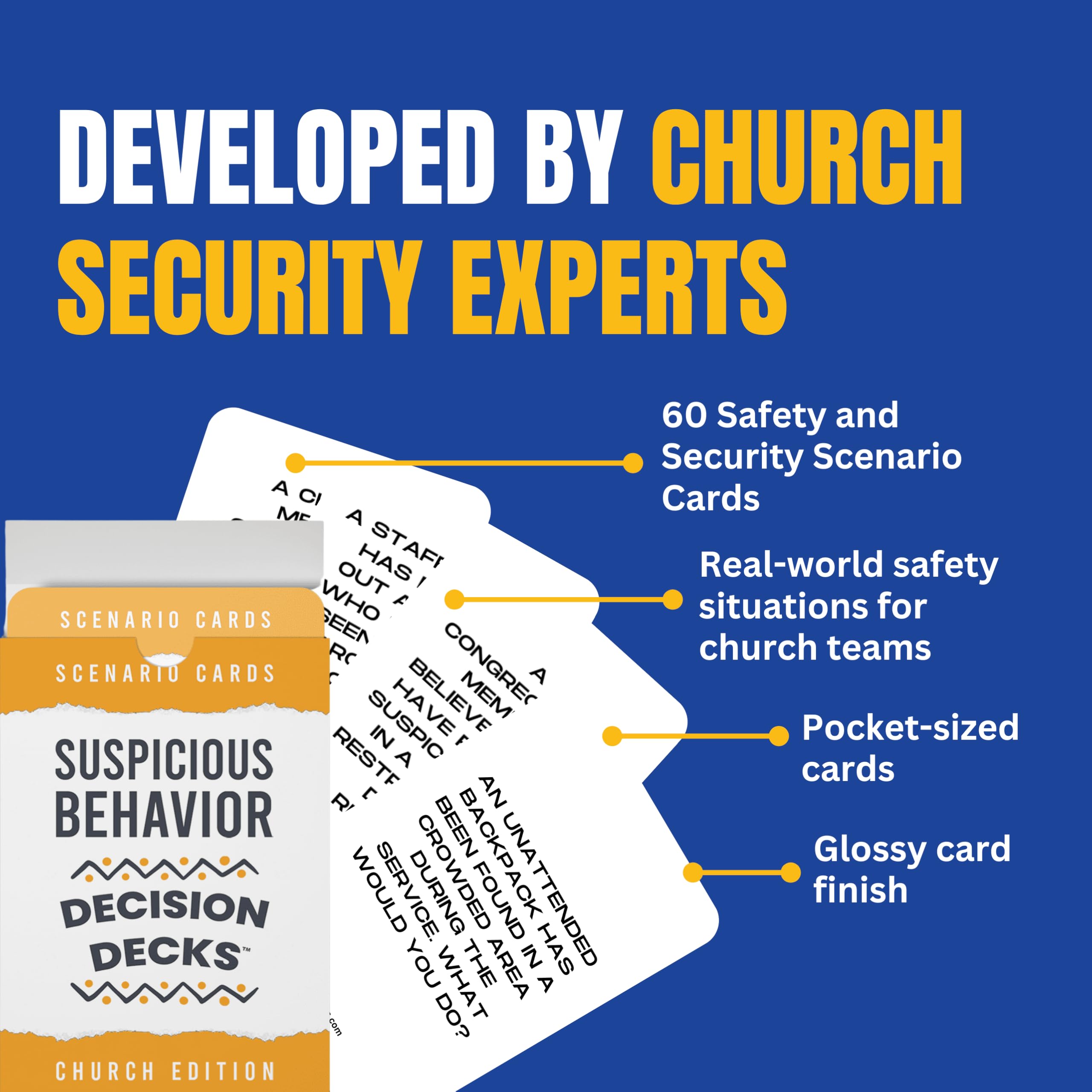 Church Safety and Security Decision Decks | 60 Suspicious Behavior Scenario Cards for Church Security Team Training, Situational Awareness, and Threat Recognition