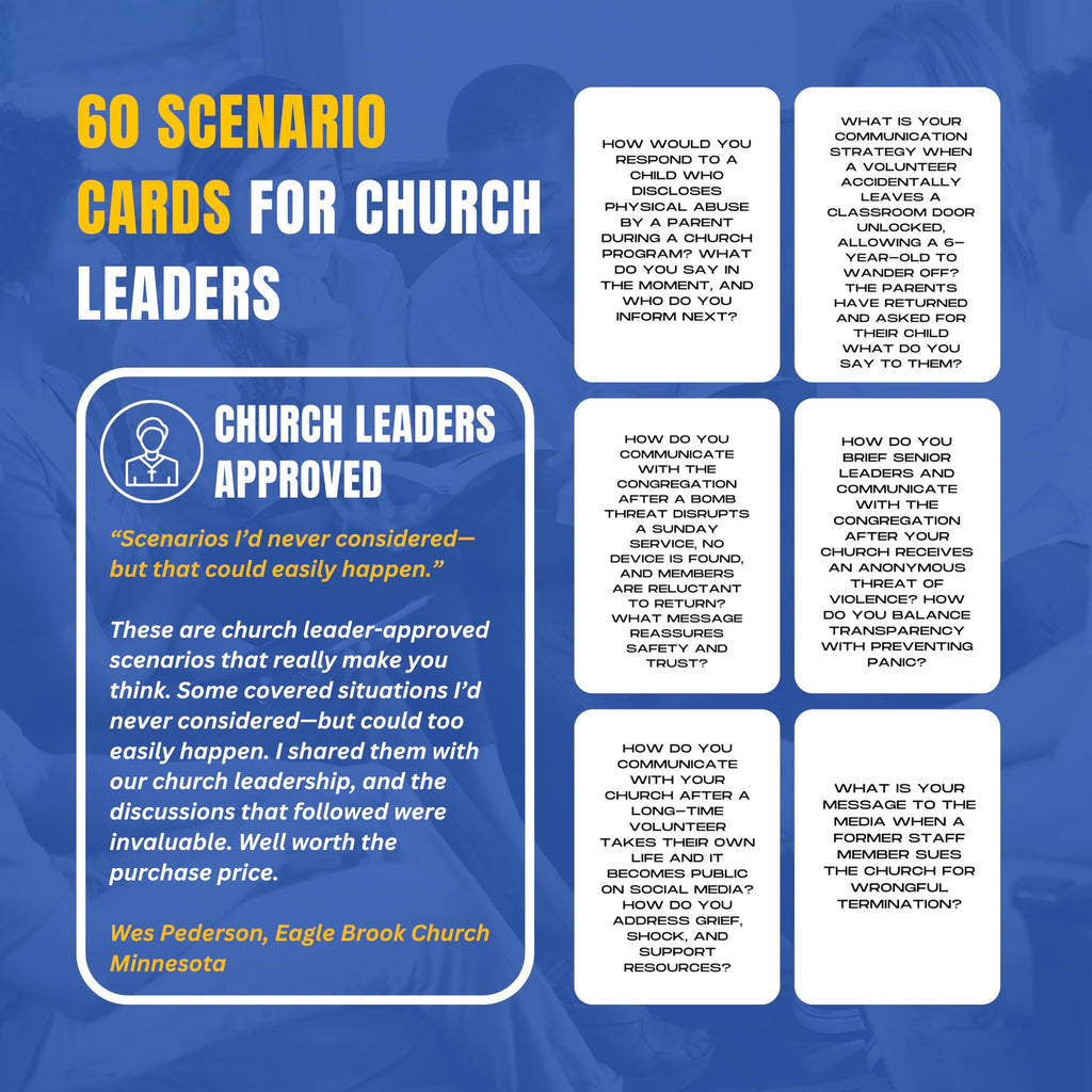 Church Safety and Security Decision Decks | 60 Crisis Communications Scenario Cards for Church Leaders, Emergency Planning, and Faith-Based Team Training