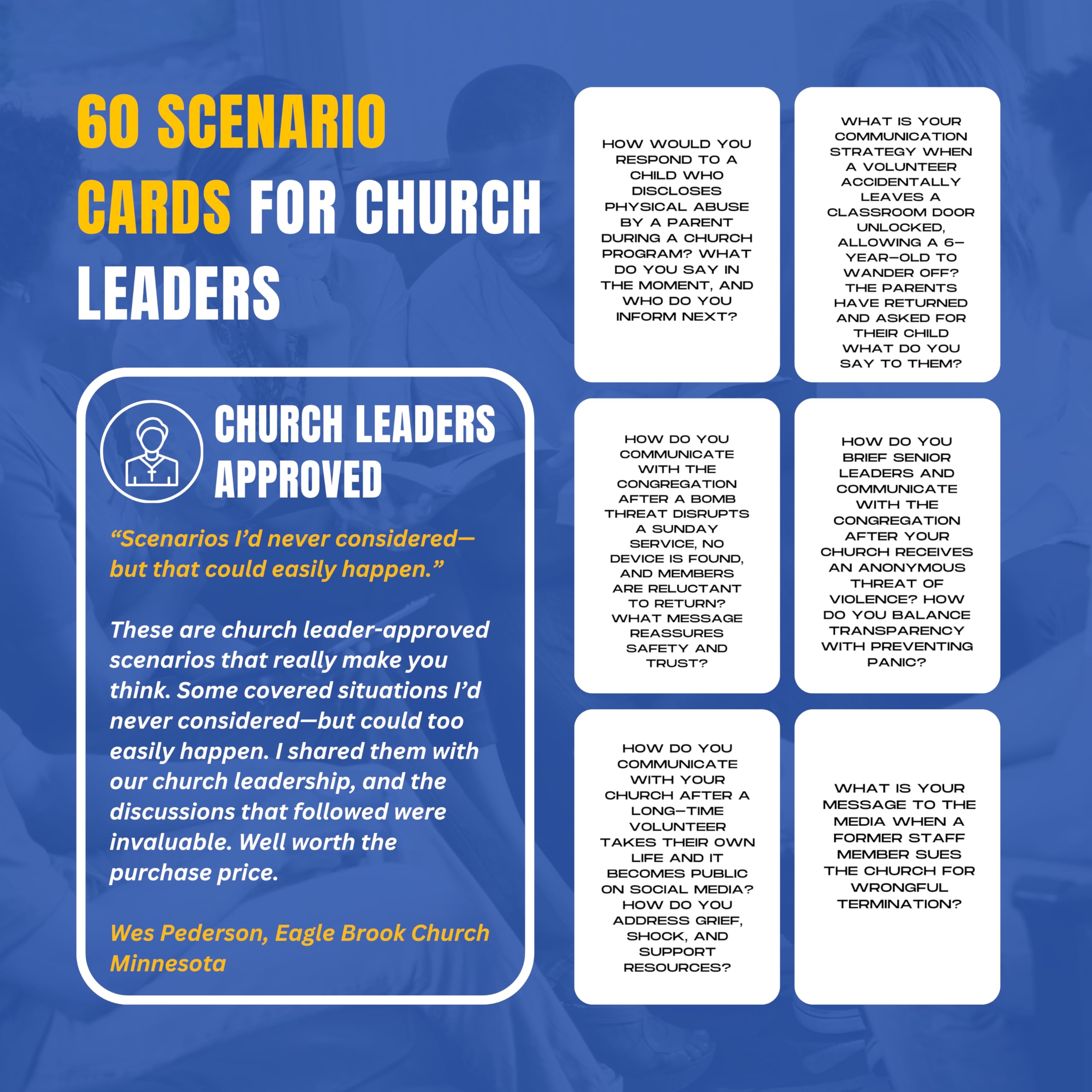 Church Safety and Security Decision Decks | 60 Crisis Communications Scenario Cards for Church Leaders, Emergency Planning, and Faith-Based Team Training