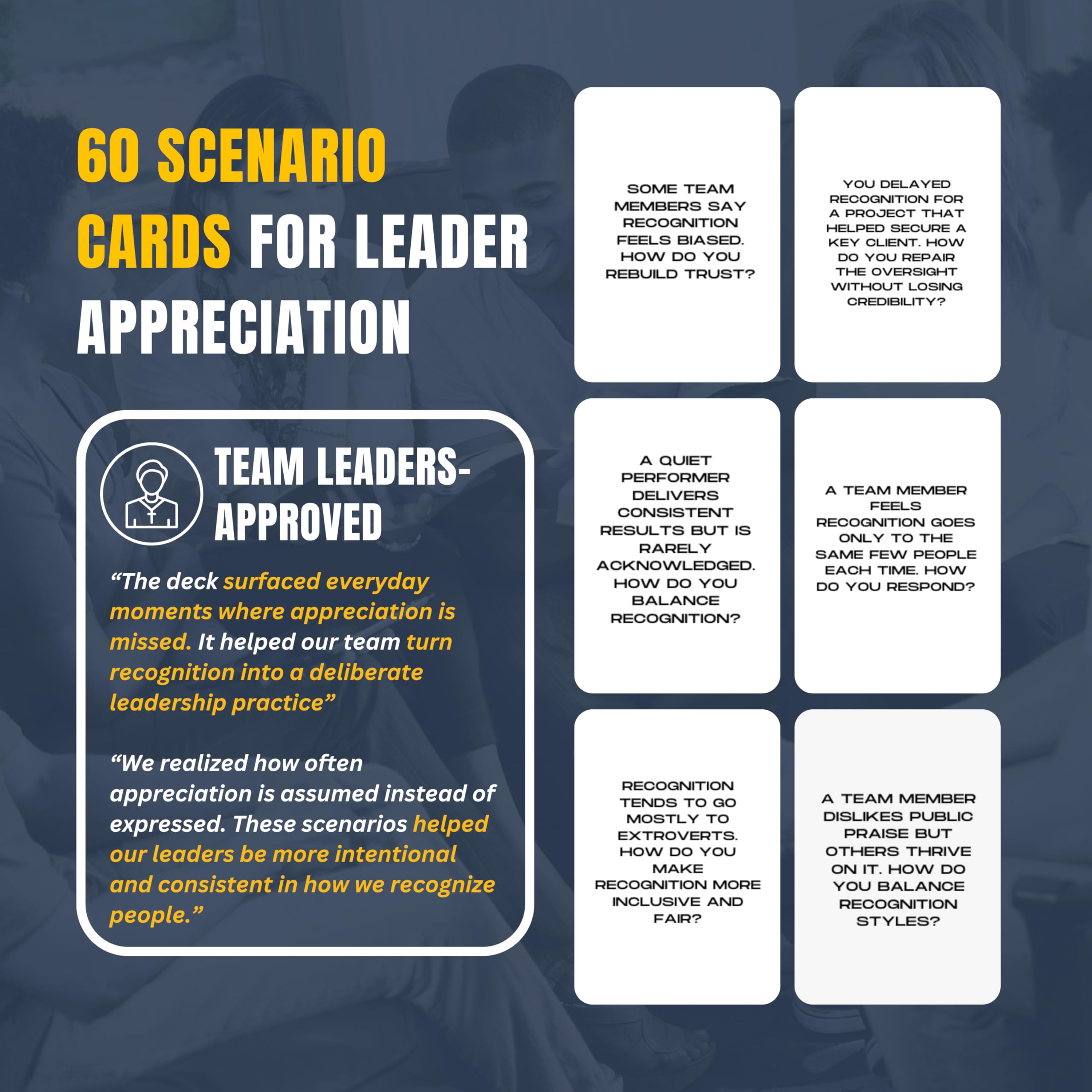 Leadership Scenario Cards | 60 Decision Deck Scenarios for Managers Developing Team Appreciation and Recognition