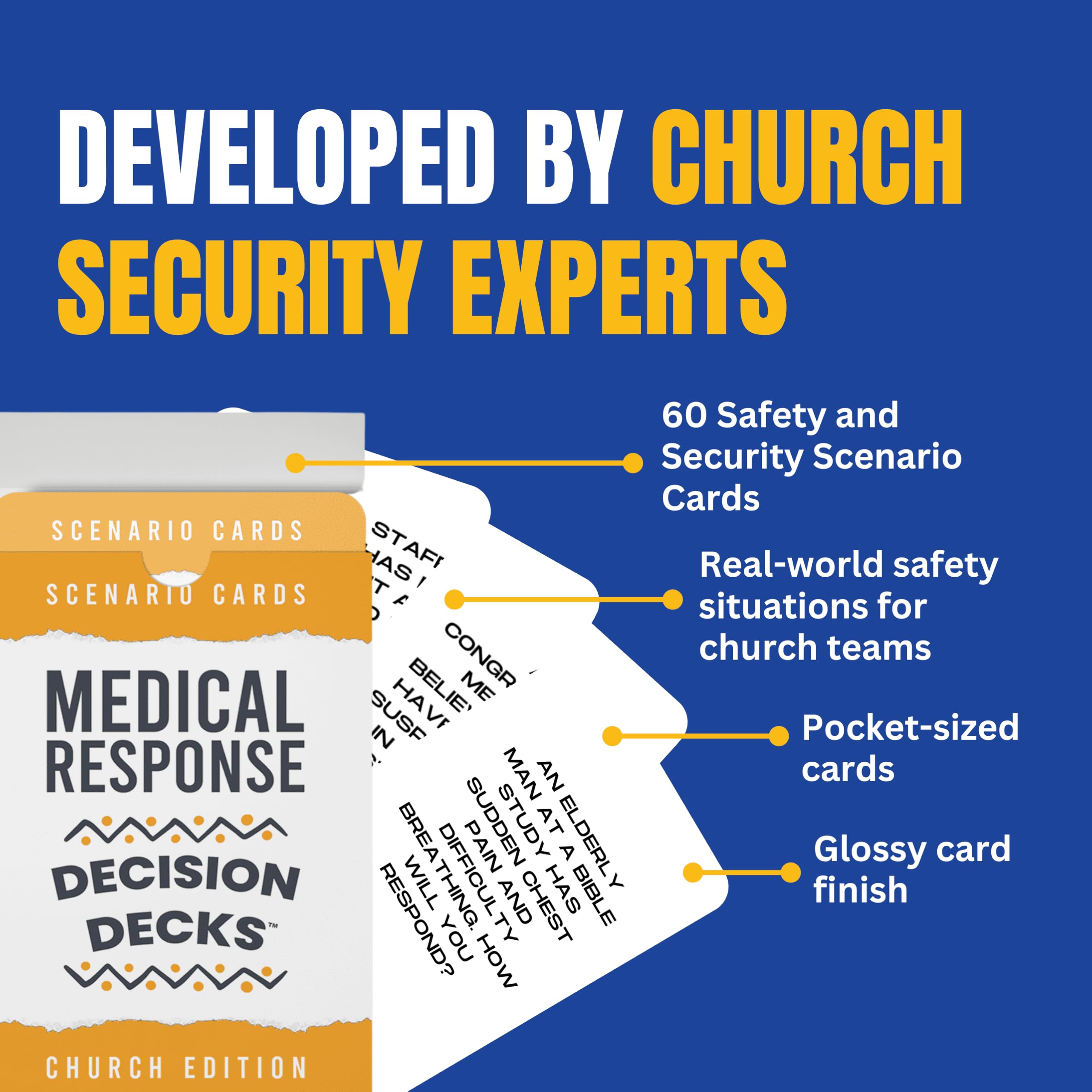 Church Safety and Security Decision Decks | 60 Medical Response Scenario Cards for Church Emergency Preparedness, First Aid, and Health Crisis Team Training