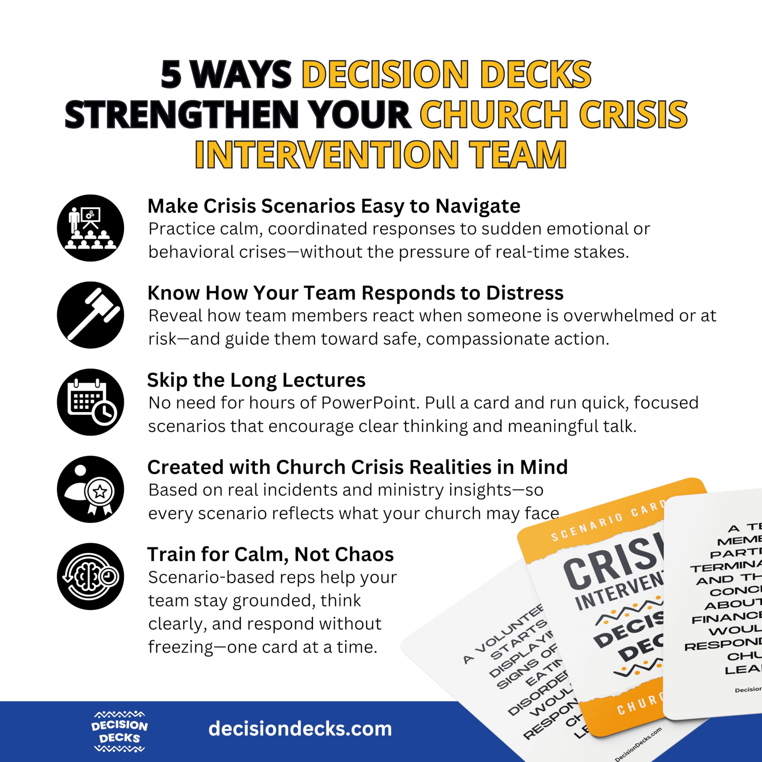 Church Safety and Security Decision Decks | 60 Crisis Intervention Scenario Cards for Church Leadership, De-Escalation, and Faith-Based Safety Team Training