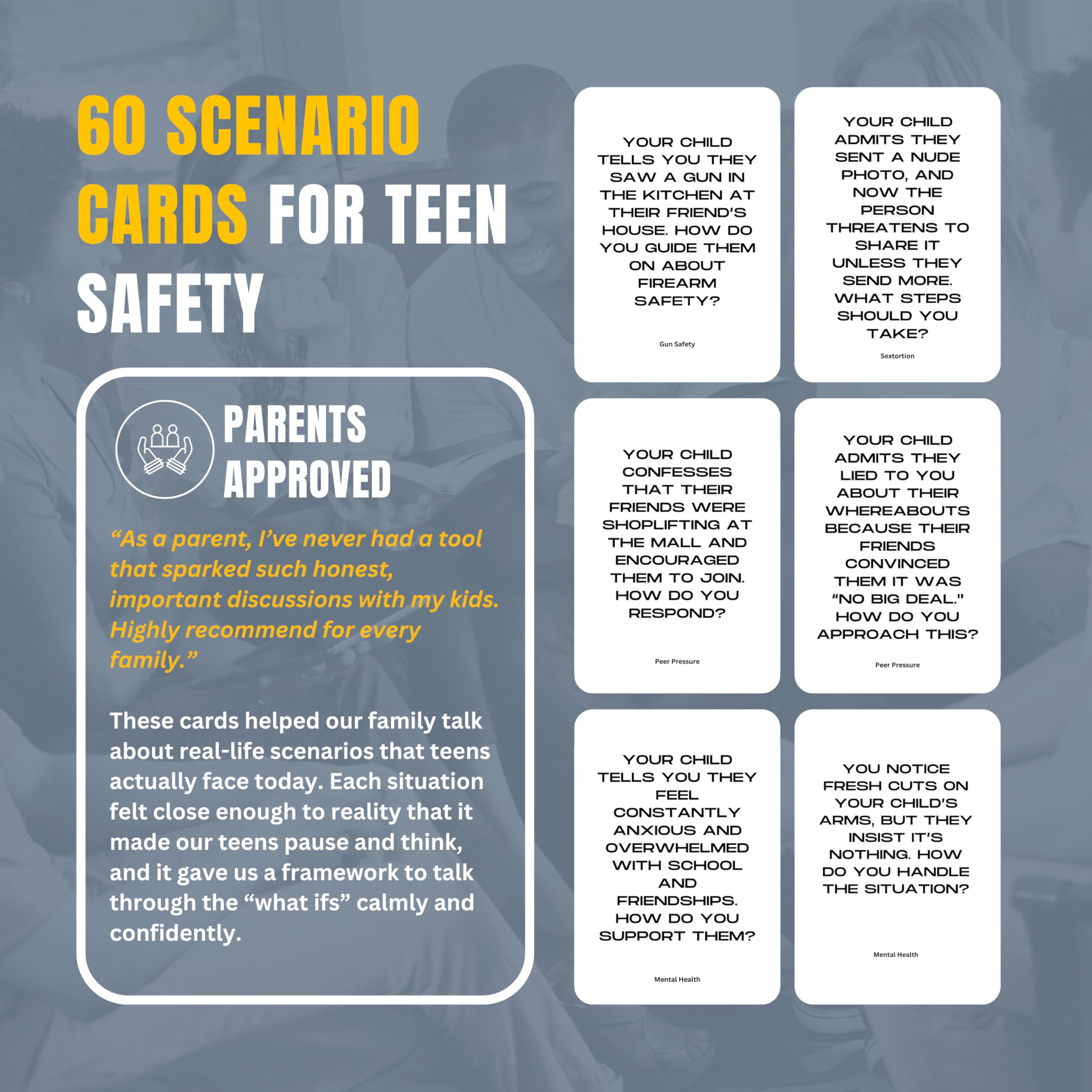 Kingswood Security Teen Safety Scenario Cards; 60 Scenario-Based Questions Designed to Help You and Your Teen Grow and Learn How to Stay Safe Both Online and in The Real World.