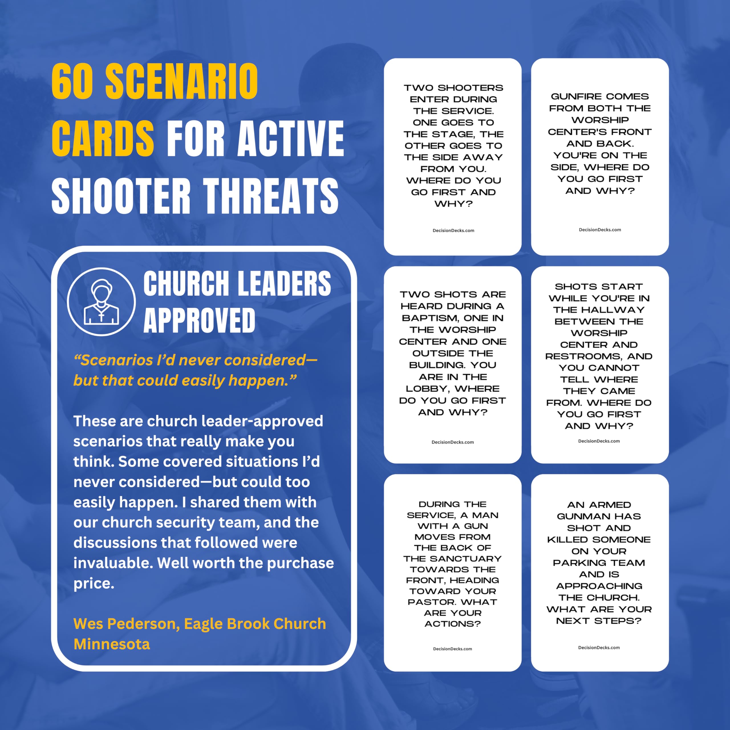 Church Safety and Security Decision Decks | 60 Active Shooter Scenario Cards for Church Security Team Training, Tabletop Exercises, and Emergency Preparedness Planning Tools