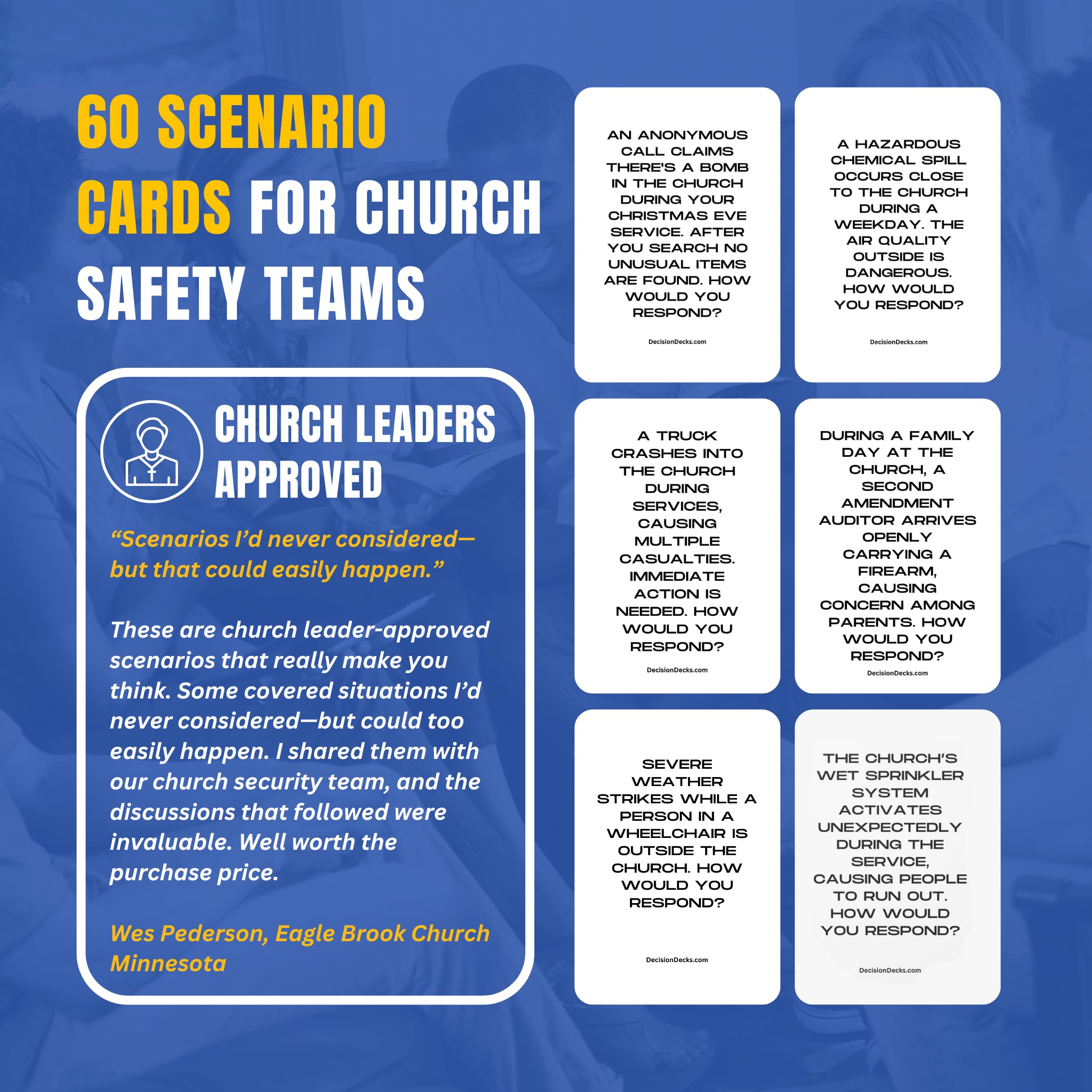 Church Safety and Security Decision Decks | 60 Emergency Response Scenario Cards for Church Leadership, Safety Team Training, and Emergency Operations Planning