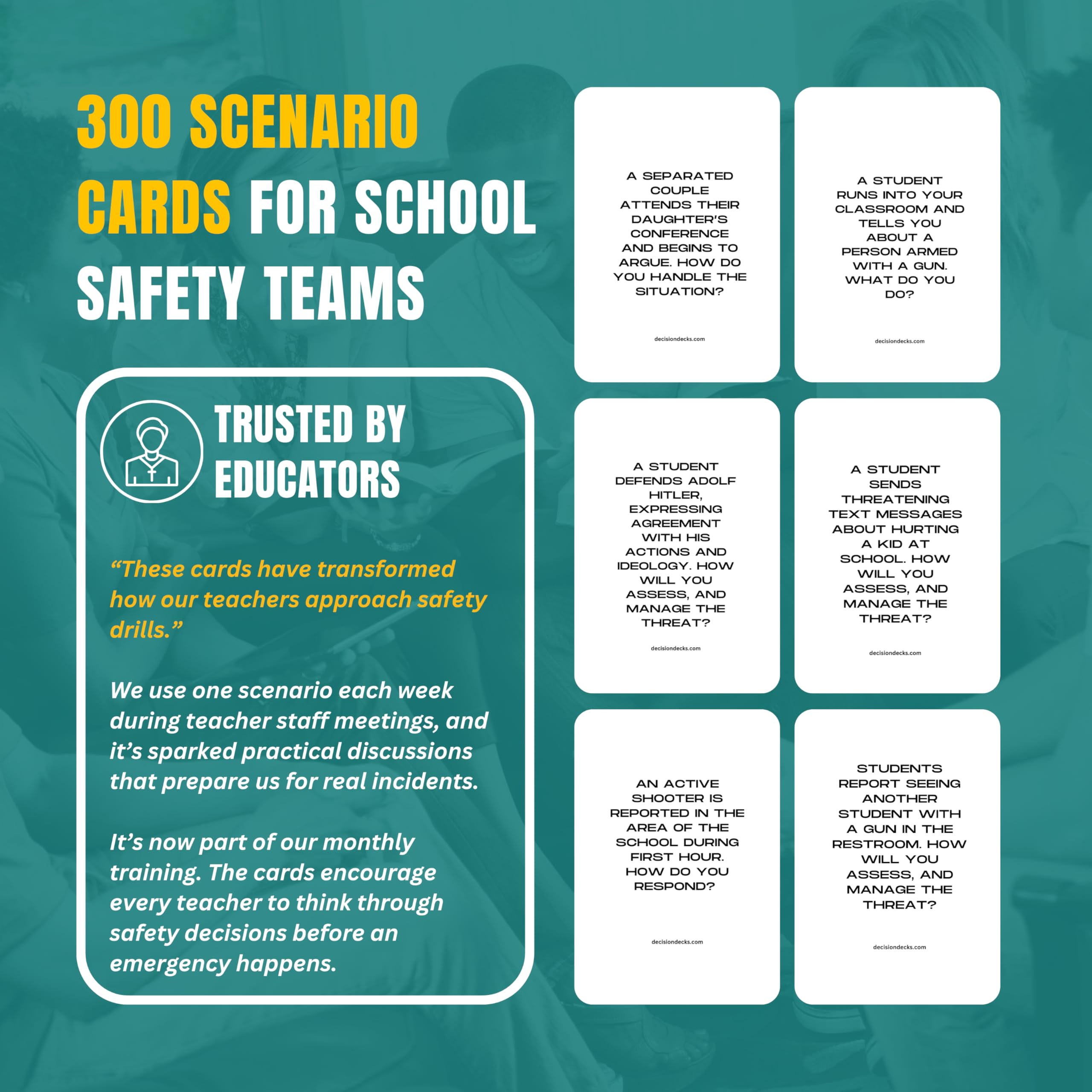 High School Safety and Security Scenario Cards Bundle Edition Containing 300 Questions to to Enhance Critical Thinking, Judgement, Problem Solving and Decision Making Abilities.