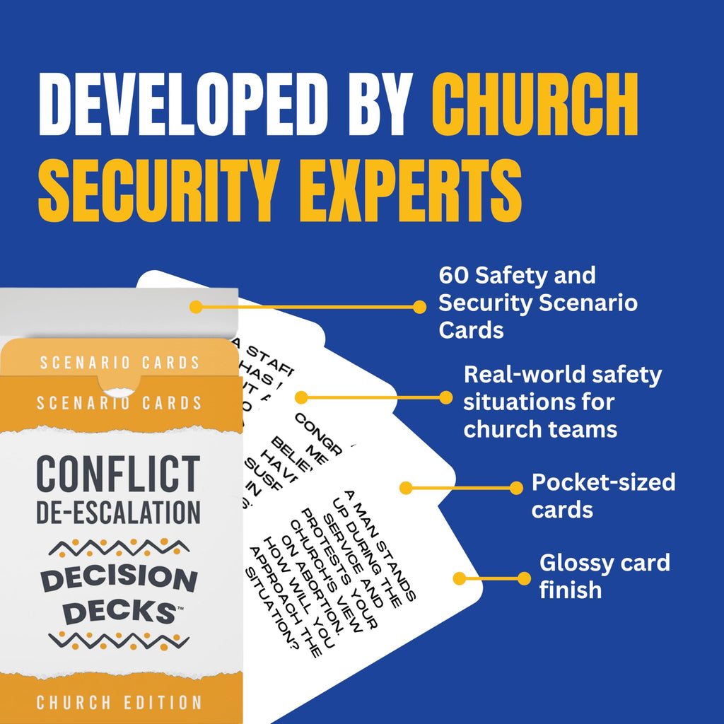 Church Safety and Security Decision Decks | 60 Conflict De-Escalation Scenario Cards for Church Safety Team Training, Leadership Communication, and Faith-Based Conflict Resolution