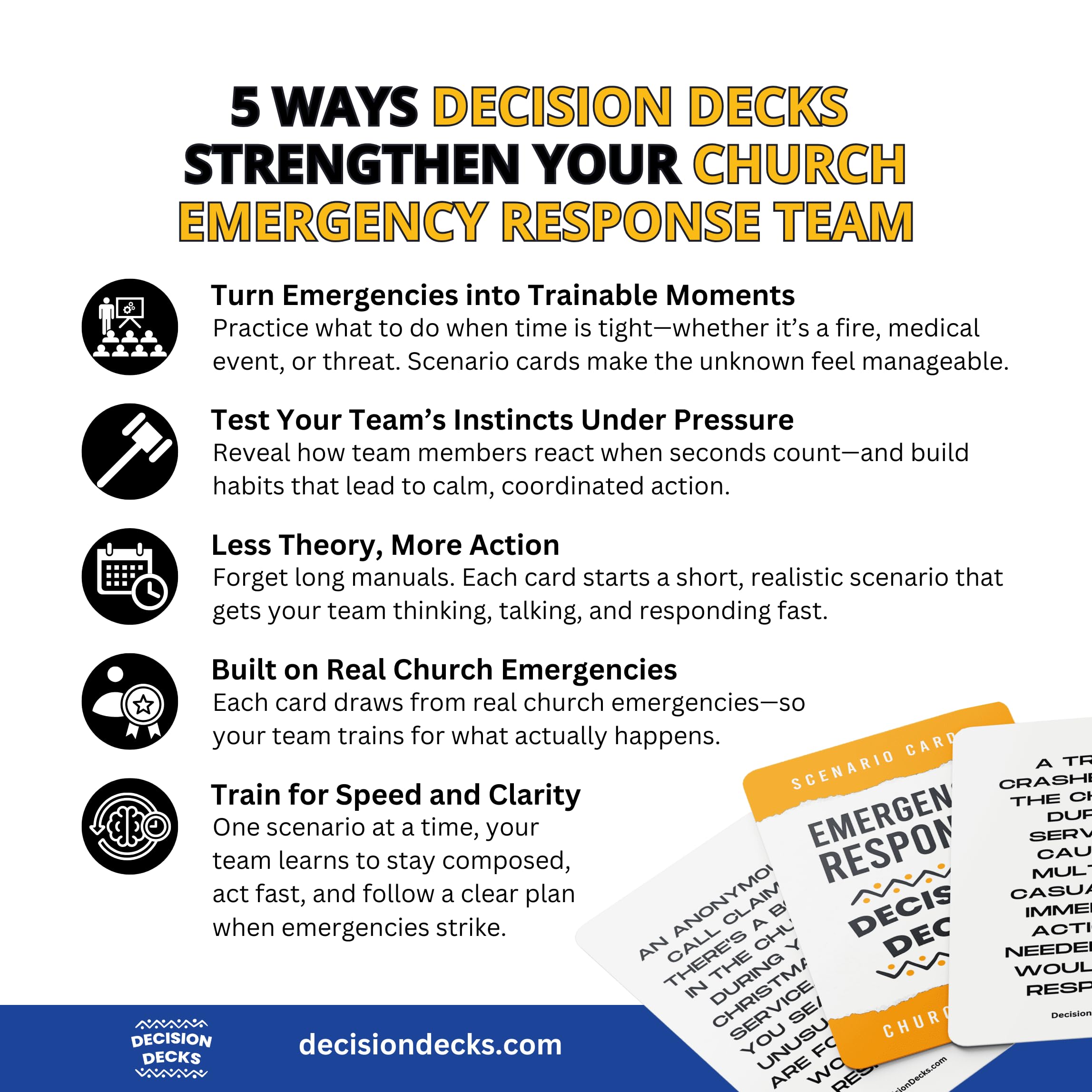 Church Safety and Security Decision Decks | 60 Emergency Response Scenario Cards for Church Leadership, Safety Team Training, and Emergency Operations Planning