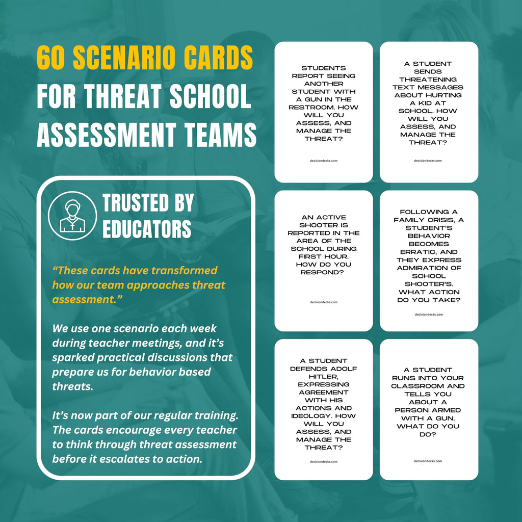High School Safety and Security Decision Decks: 60 Threat Assessment Scenario Cards to Enhance Critical Thinking, Judgment, Problem Solving, and Decision Making.